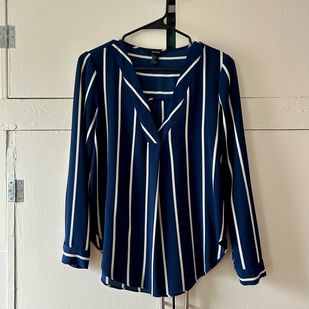 Forever 21 small Navy and White Striped Women's Top